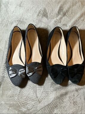 Nine West Gray and Black Bow-Front Flats 2 pairs.